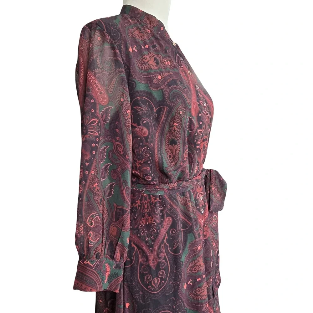 eShakti Wayward Fancies Paisley Shirt Dress Tie Waist Boho No Size Tag‎